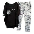 thumbnail image 1 of EYWGYA Ensemble de Détente pour Femmes, Survêtements pour Femmes 2 Pcs, Ensemble Décontracté Imprimé avec Haut à Manches 3/4 à Col Ras du Cou et Pantalon, 1 of 2