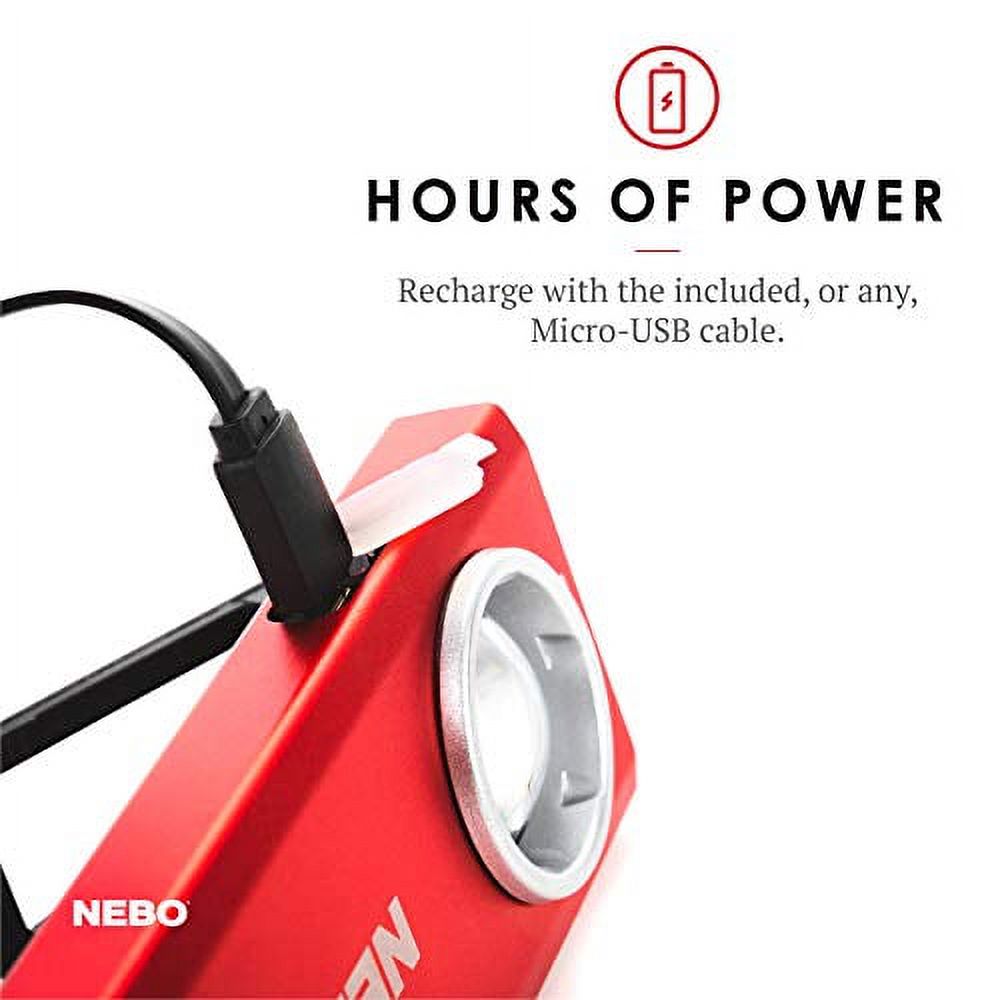 NEBO Rechargeable Flashlights High Lumens: 500-Lumen LED Flash Light Equipped With Dimming and Power Memory Recall; Featuring A Pocket Clip, Hanging Hook and Magnetic Base - NEBO SLIM 6694 Red - image 4 of 5