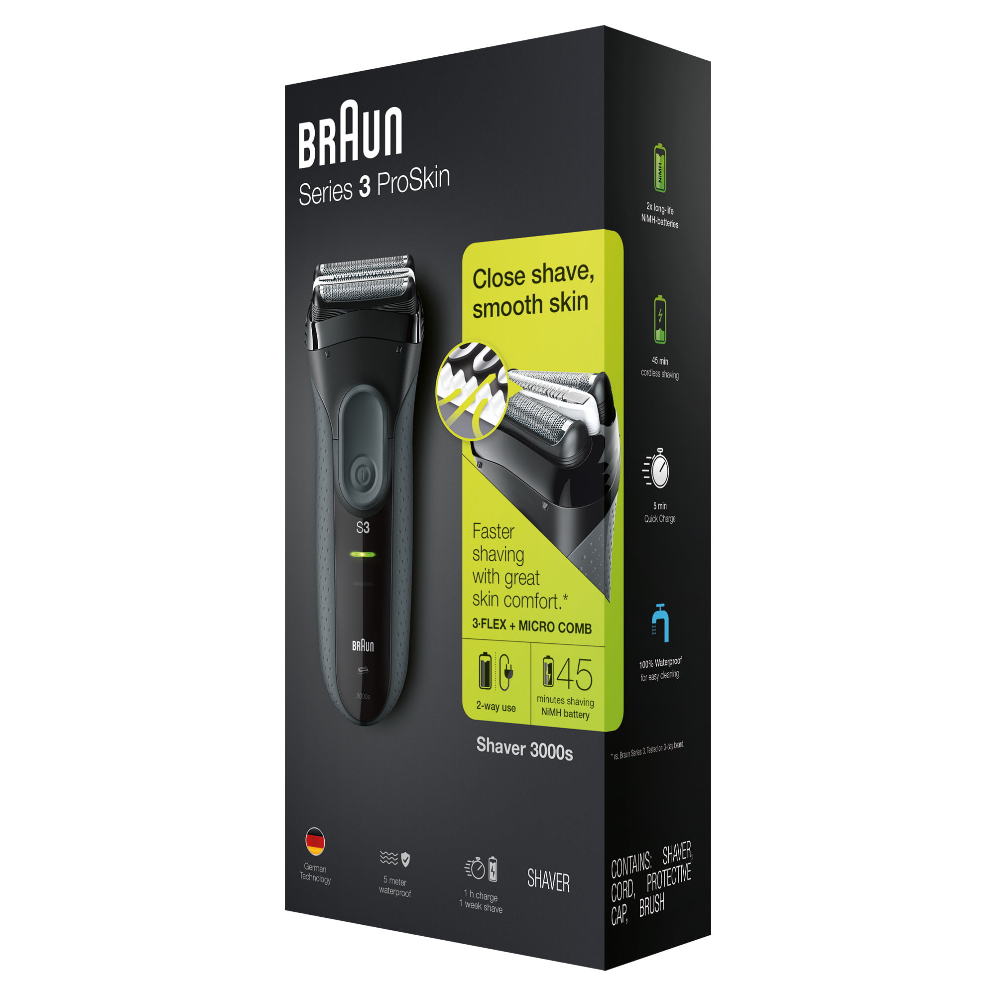 Braun Series 3 ProSkin 3000s Shaver for Men/Rechargeable Electric Razor, Black -