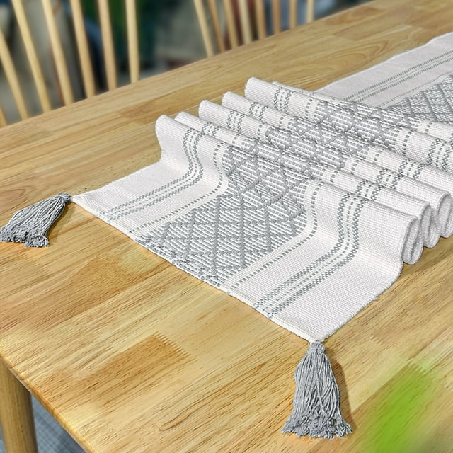 Nvzi Mantel de lino y algodón con borlas hecho a mano, mantel para mesa de té, mantel para mesa de té, mantel para mesa de té (gris, 250 * 35 cm)