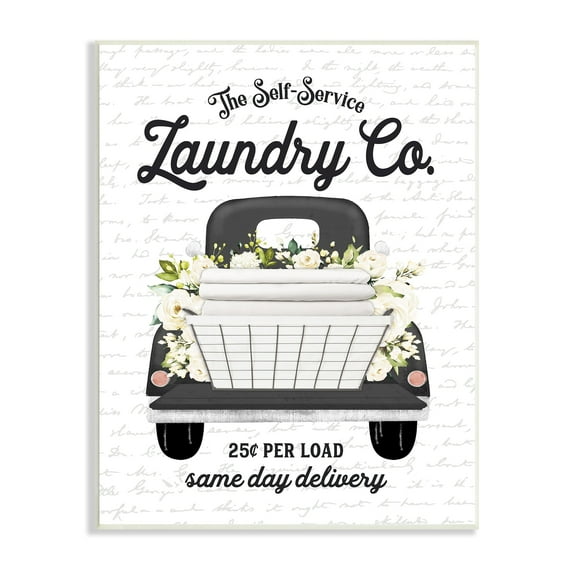 Stupell Industries Laundry Co. White Flower Bouquet Truck Service Graphic Art Unframed Art Print Wall Art, Design by Lettered and Lined