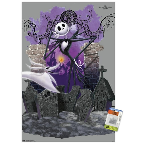 Disney Tim Burton's The Nightmare Before Christmas - Jack And Zero Wall Poster with Push Pins, 22.375" x 34"