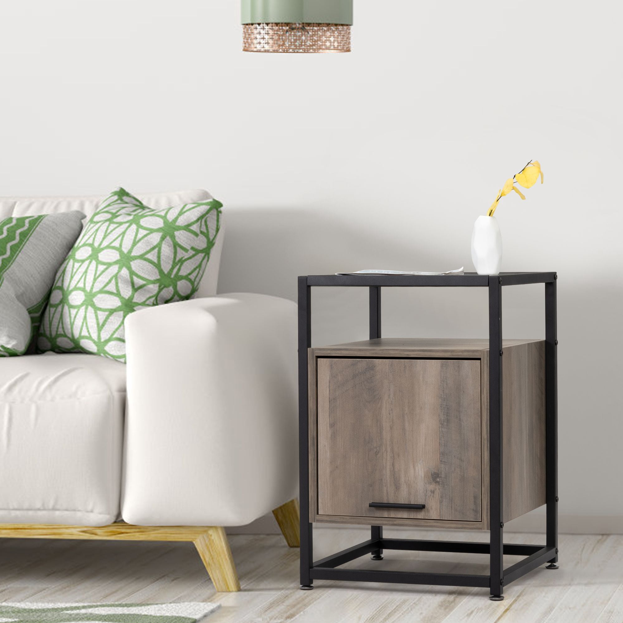 LOAOL Modern Tempered Glass Nightstand, Glass Top End Table with Metal