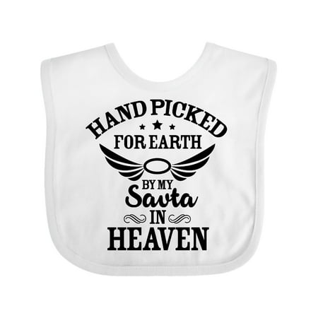 

Inktastic Handpicked for Earth By My Savta in Heaven with Angel Wings Gift Baby Boy or Baby Girl Bib
