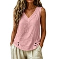 thumbnail image 2 of Sheghy Tank Tops for Women 100%Cotton Women's Solid Color V-neck Sleeveless Button Casual Cotton and Linen Top, 2 of 5