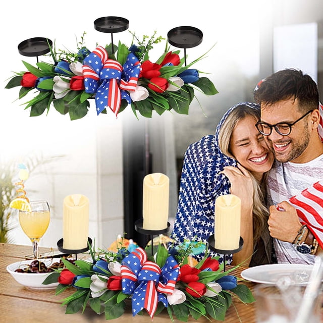 EGNMCR Memorial Day Decorations,4Th of July Decorations Independence Day Simulation Candle Ornament Simulation Green Plants Day Home Table Decoration Props Independence Day Candlestick