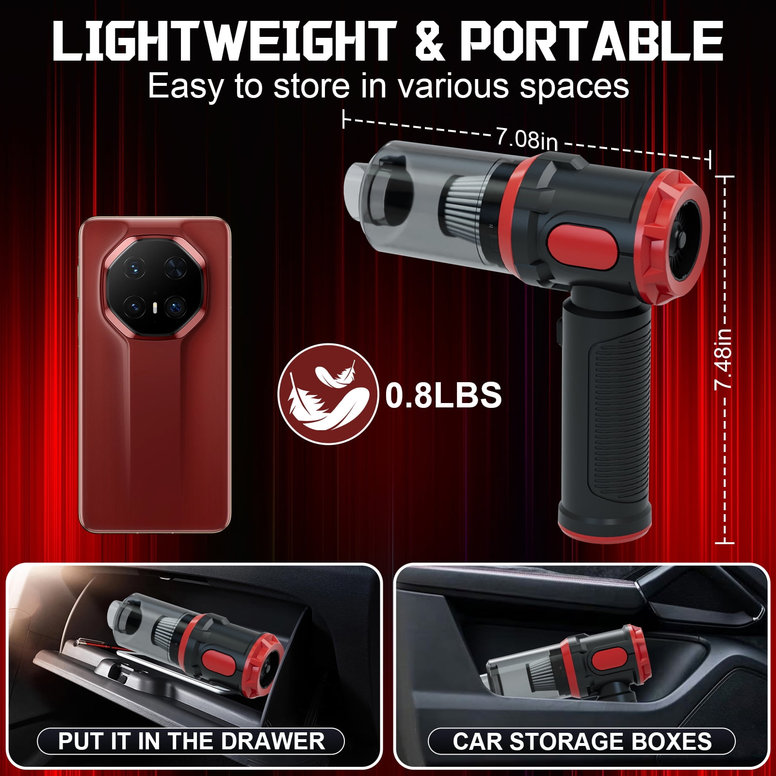 Handheld Car Vacuum Cleaner, 12000PA High Power Cordless Vacuum Cleaner & Air Duster, Portable Mini Vacuum for Car, Office
