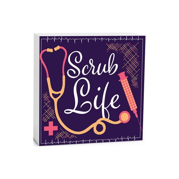 Scrub Life Blueberry Medical Supplies 5 x 5 Wood Tabletop Sign Plaque