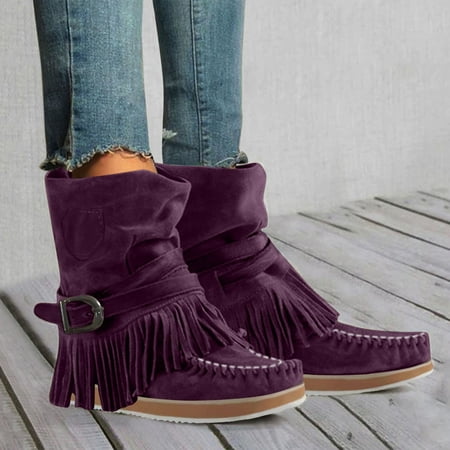 

Tangnade Women Shoes Women s Fashion Retro Tassel Belt Buckle Suede Fashion Boots Ankle Boots Purple 39
