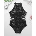 thumbnail image 3 of DPOIS Girls Sequined Turtle Mock Neck Leotard for Gymnastics Ballet Dance Costumes Black 4, 3 of 7