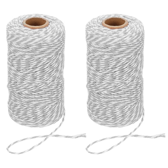 Uxcell 2mm x 109 Yard Cotton Butcher Bakers Twine for Gift Wrapping Arts Crafts Gardening, Gray White 2 Roll