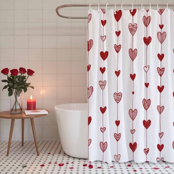 Shower Curtain for Bathroom Valentine's Day Romantic Love Waterproof Bath Curtains Shower Curtains with Hooks,Abstract Red Sweetheart Bathroom Curtain Privacy Drapes for Bathtubs Toilet 36x72in