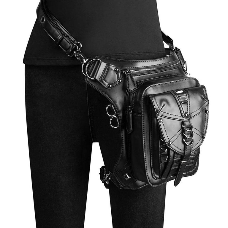 Steampunk Waist Bag Black Leather Motorcycle Shoulder Bag Satchels Thigh  Bag Leg Hip Pouch Bag Purse