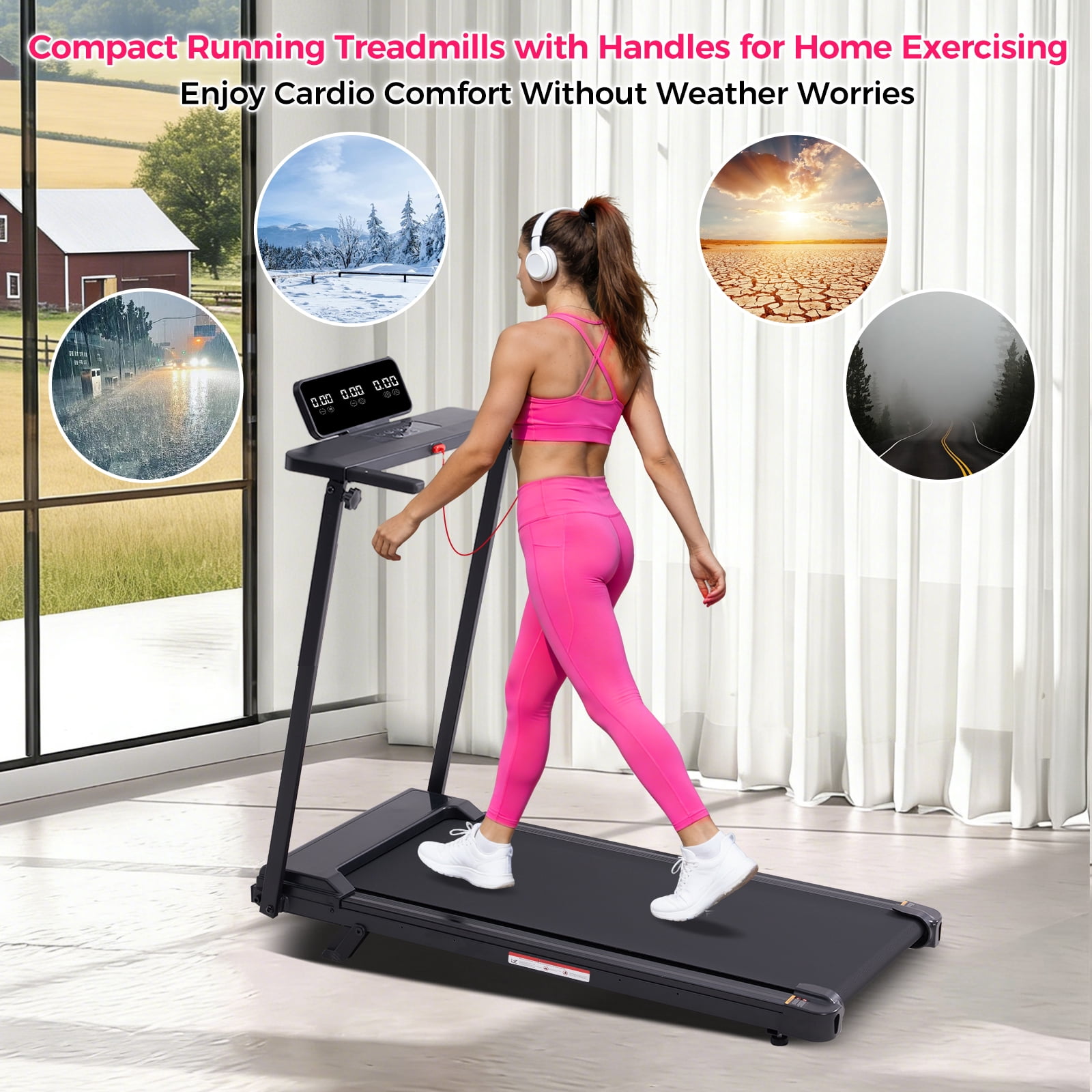 HevGlrm Portable Treadmills for Home Workouts Fitness,3.5HP Walking Pad Treadmill with Handles,Compact Running Treadmill with LED Display,400lbs