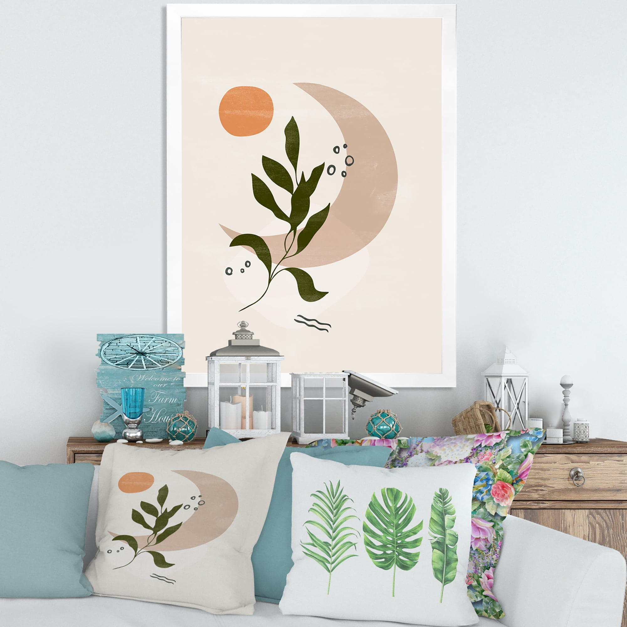 Designart 'Abstract Geometrical Leaf With Moon I' Modern Framed Art Print