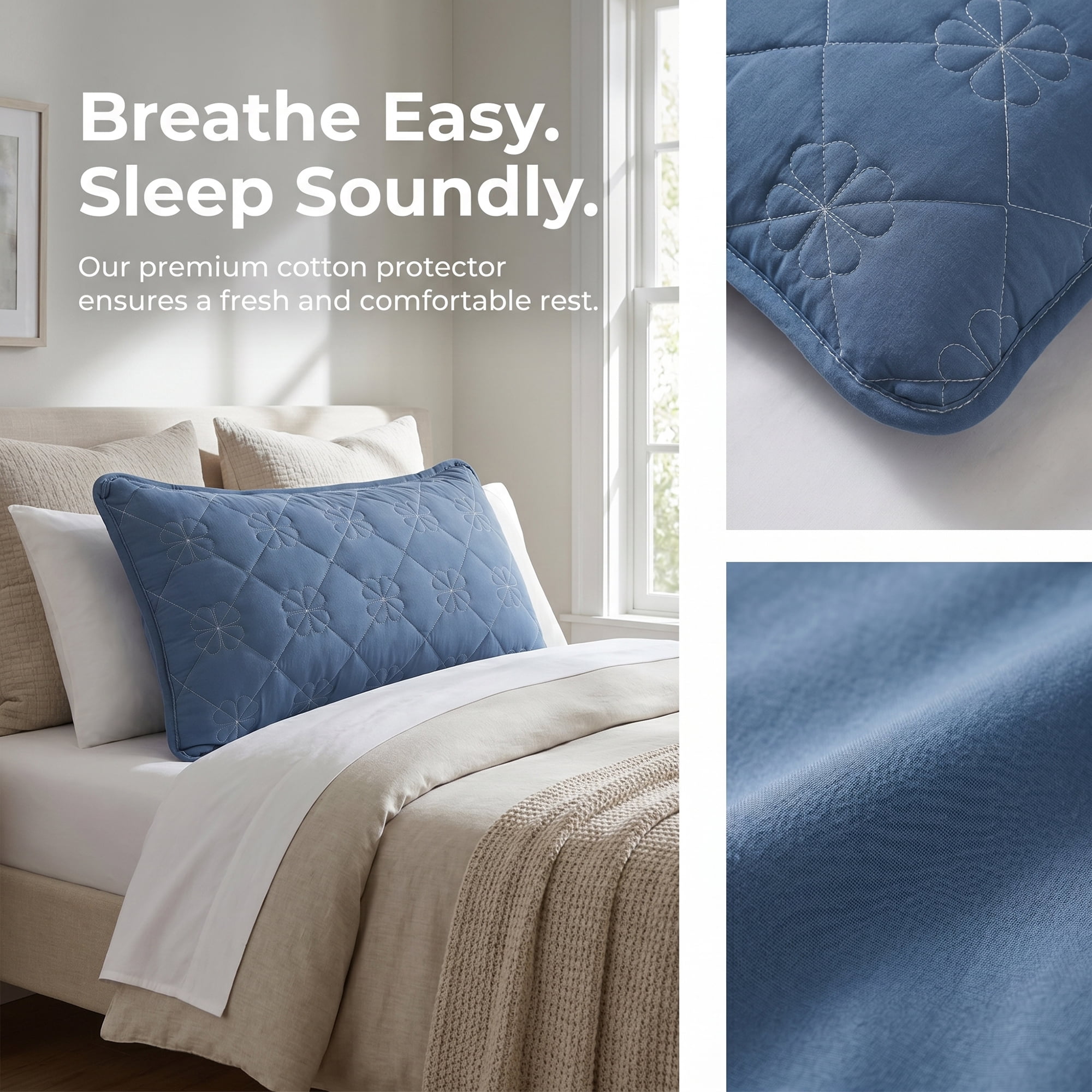 Unique Bargains 1 Pack Polyester Comfortable Quilted Pillow Protector for Home Blue