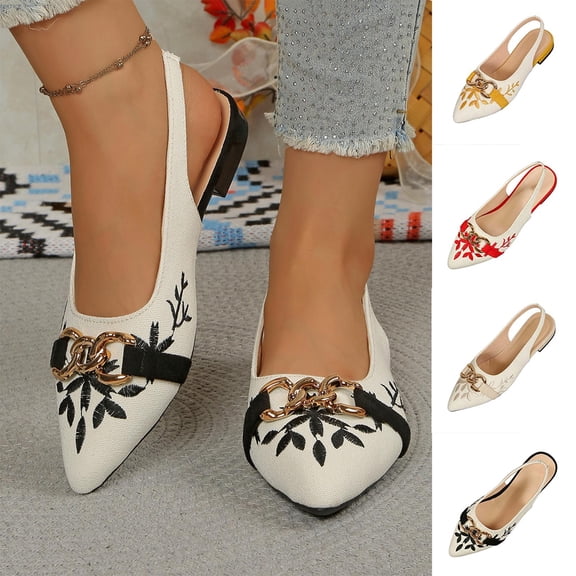Women's Pointed Toe Closed Toe Flat Sandals Soft Sole Embroidered Floral Casual Shoes Versatile Spring Summer Single Shoes Yellow 9.5(43)