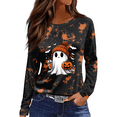 thumbnail image 3 of Womens Long Length Sleeve Tops Funny Ghost Pumpkin Spider Graphic Tee Pumpkin Print Festive Autumn Top, 3 of 6