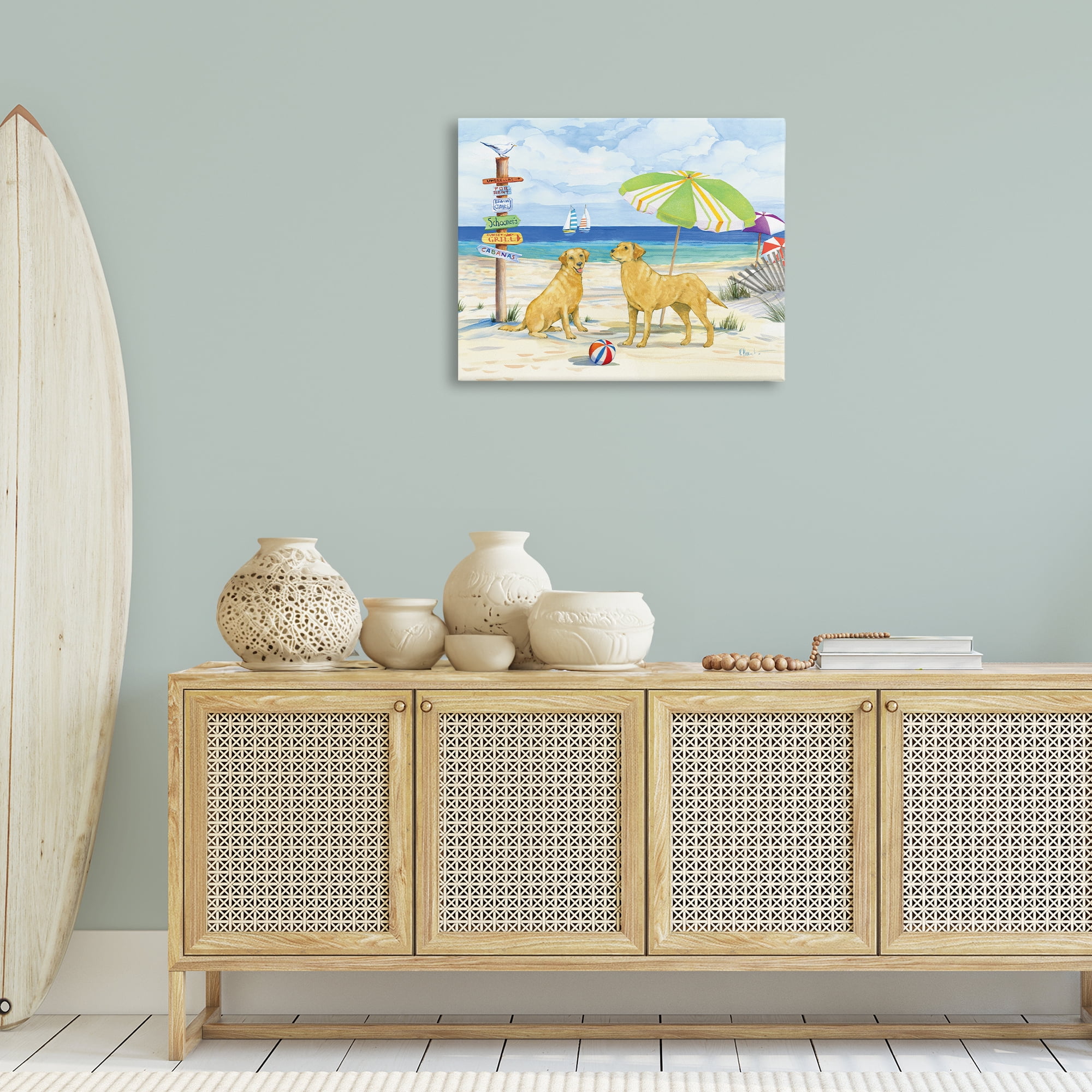 Stupell Industries Dog Beach Day Animals & Insects Painting Gallery Wrapped Canvas Art Print Wall Art, 30 x 24