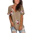 thumbnail image 1 of Camiseta de manga corta con cuello en V y estampado floral para mujer Fokelyi HMYH038-12, 1 of 1