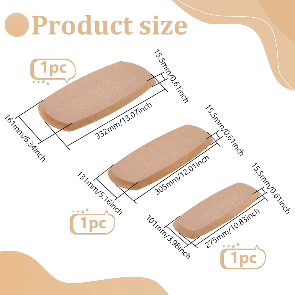 3Pcs MDF Wood Clay Cutter Base Plate Kit Clay Modeling Tool Tan Rectangle 27.5~33.2x10.1~16.1x1.55cm DIY