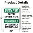 thumbnail image 2 of (2 Pack) Safety Starts Here Bilingual OSHA Safety First Sign 12 Inch X 18 Inch Indoor / Outdoor Rust-Free Aluminum Metal Signs for Workplace, Workshop, and Construction Site, Made in, 2 of 8