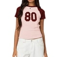 thumbnail image 4 of Gynyvoja Women Short Sleeve Jersey Crop Tops Y2k Graphic Tees Summer Teen Girls Crewneck Slim Fit T-Shirts Wine Red L, 4 of 9