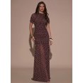 thumbnail image 4 of Coffee Brown Polka Dot Ruched Maxi Dress With Short Sleeve And High Neck, 4 of 30