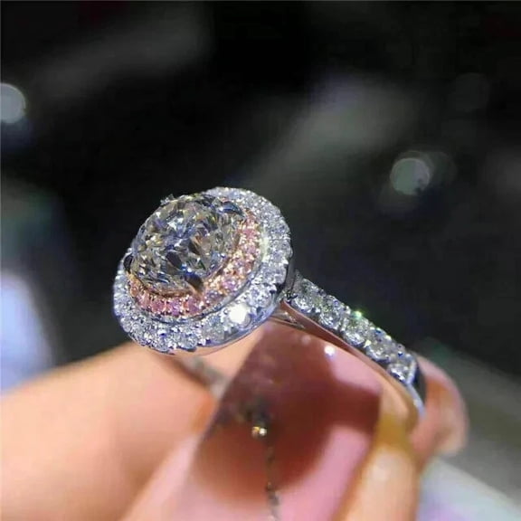 2Ct Round Cut Simulated Diamond Halo Women's Cluster Wedding Ring 14K White Gold Plated Silver