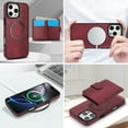 thumbnail image 4 of ELEHOLD Case for iPhone 13, 2-in-1 Magnetic Shockproof Leather Wallet Flip Case Cover, Detachable Card Holder with Stand,Winered, 4 of 8