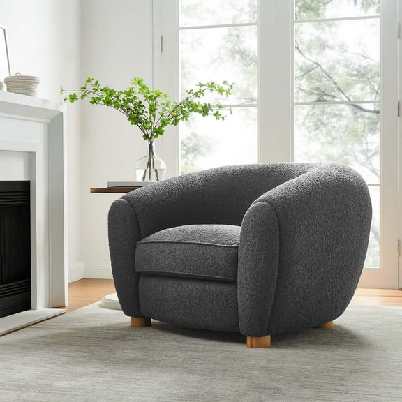 Modway Abundant Boucle Upholstered Fabric Armchair in Charcoal