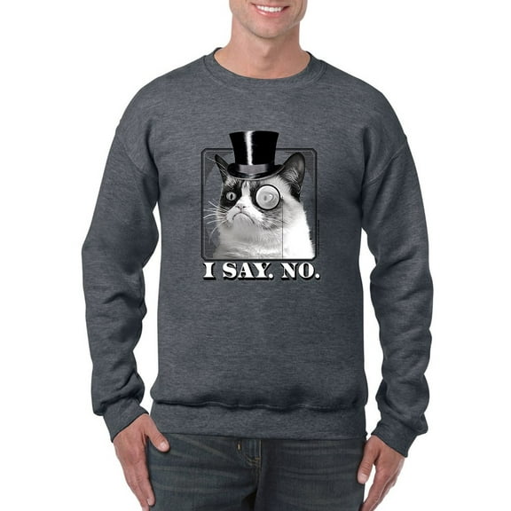 Grumpy Cat With Hat And Monocle Sweatshirt Men -T-Line Designs, Male Small