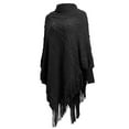 thumbnail image 2 of Women Poncho Sweater Turtleneck Solid Knit Pullover Cape Lightweight Shawl Wrap with Fringes, 2 of 9