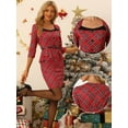 thumbnail image 2 of DARING DIVA Pencil Dress 3/4 Sleeve Peplum Belt Plaid Sheath Dress L Red, 2 of 6