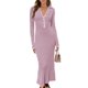 thumbnail image 5 of Vestido de otoño con cuello en V Vestido ajustado de punto acanalado para mujer Traje diario con cuello vuelto, 5 of 6