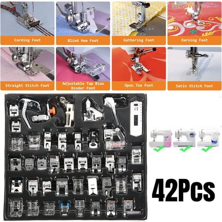 42Pcs Domestic Sewing Machine Presser Feet Set Foot Kit Fits for Brother, Baby Lock, Singer, Elna, Toyota, New Home, Simplicity, Janome, Kenmore Sewing Machine