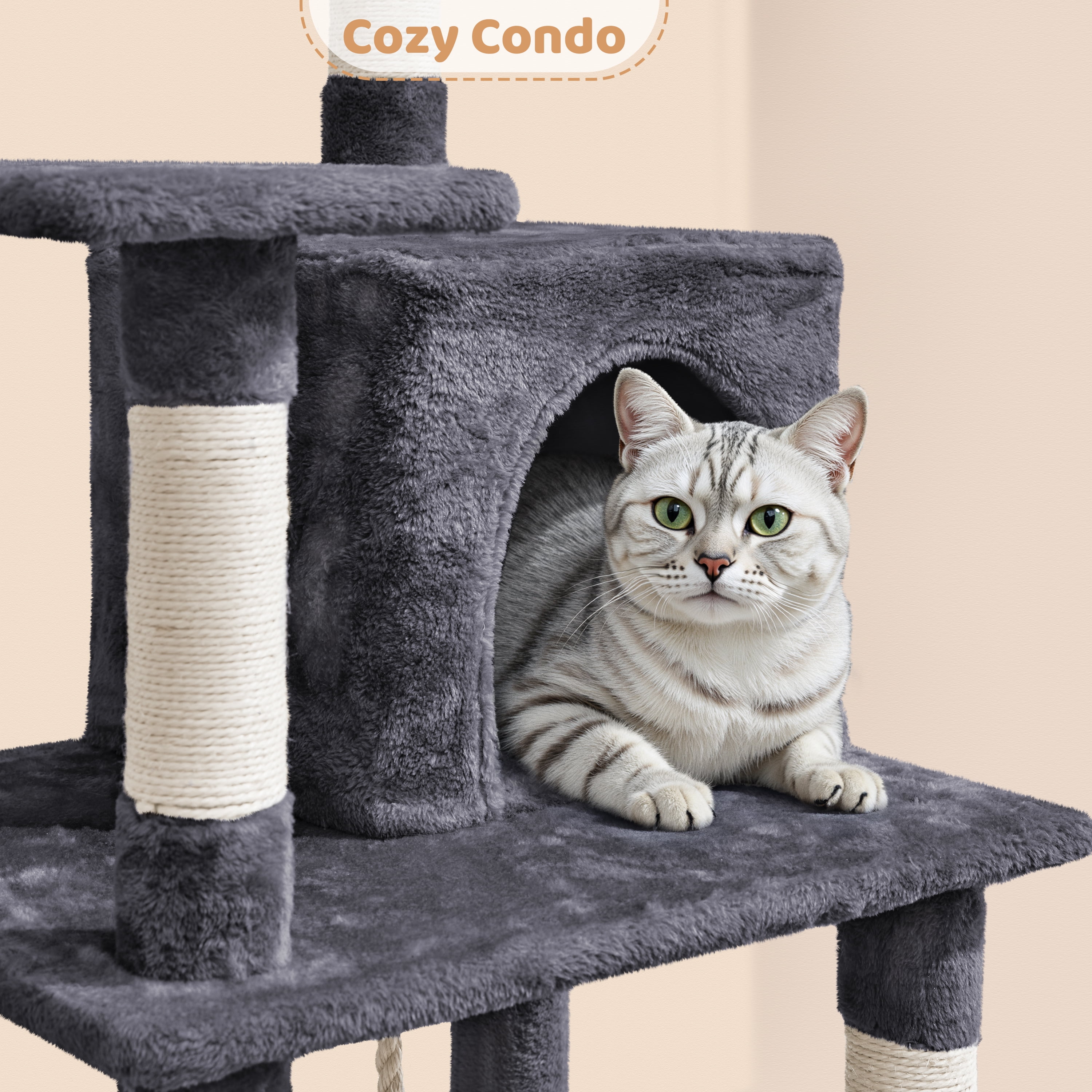 Yaheetech 63 Inch Multilevel Cat Tree with Hammock and 7 Scratching Posts, Dark Gray