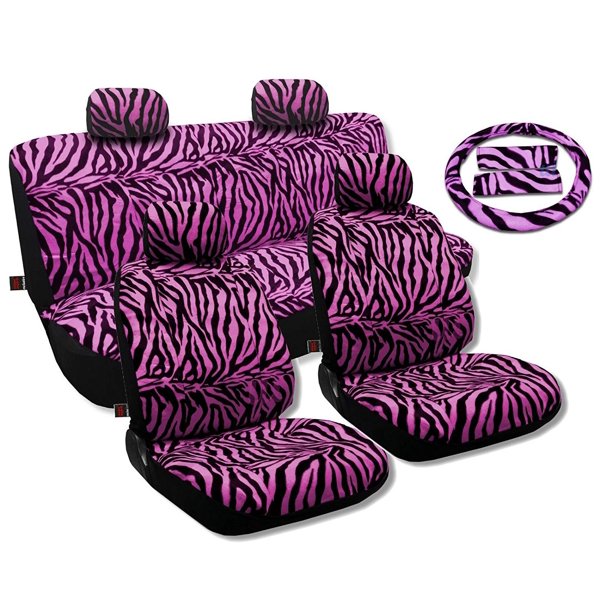 Animal Print Seat Covers Universal Sedan Set Front Pair Bench Steering Wheel Zebra Vibrant Pink