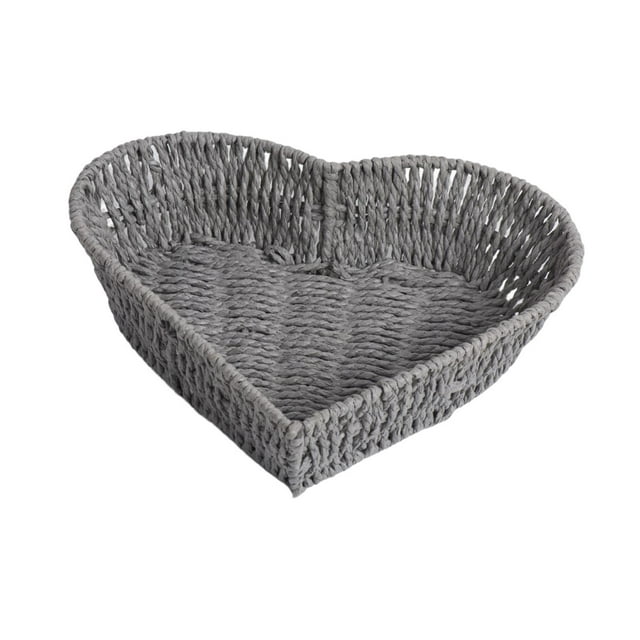 Cesta de almacenamiento de cuerda de papel Cesta de servicio de forma de corazón Caja de almacenamiento delicada para baño Organización Estante Gris