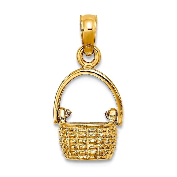 8.7mm 10k Solid Yellow Gold 3-d Moveable Handle Basket Charm Pendant Necklace for Women - 1.0 Grams