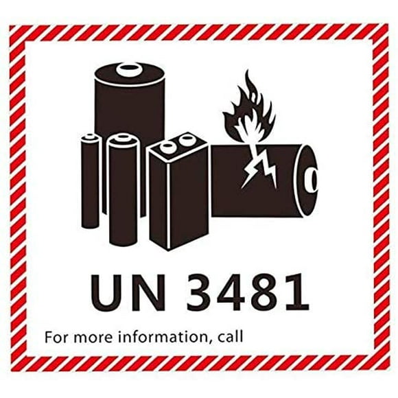 Hybsk 4.7" x 4.3" Lithium Ion Battery Transport Caution Warning Labels 50 Adhesive Stickers (UN3481) (UN3481)