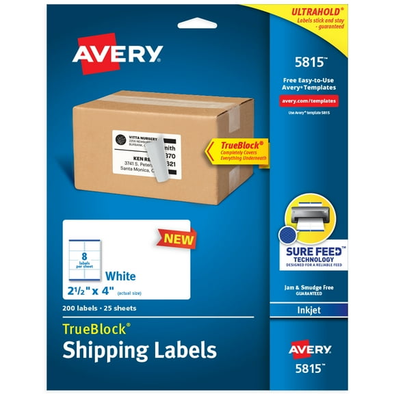 Avery Printable Shipping Labels, 2.5" x 4", 200 Labels (5815)