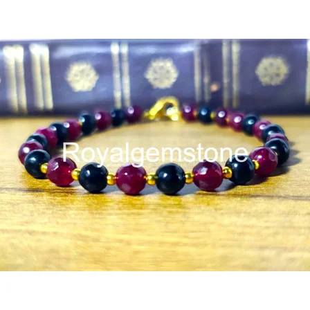 ROYALGEMSTONE Minimalist Ruby & Black Onyx Bracelet Gemstone Bracelet Dainty Bracelet- Healing