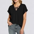 thumbnail image 5 of Guluxicc V Neck T Shirts for Women Short Sleeve Criss Cross Hollow Out Solid Color Tops Summer Casual Womens Shirts, 5 of 6