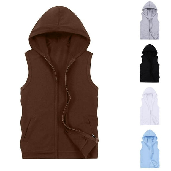 QATAINLAV Men's Full Zip Tank Tops Summer Sleeveless Hoodies Muscle Gym Workout Hooded Vest with Pockets, White, XXXXL