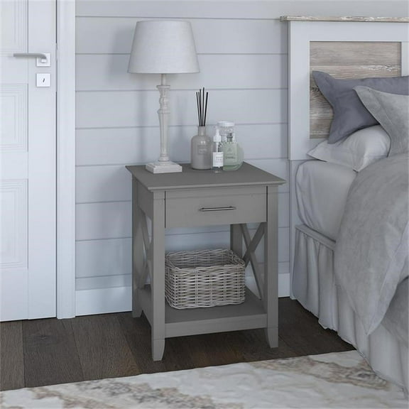 Bowery Hill Nightstand with Drawer in Cape Cod Gray - Engineered Wood
