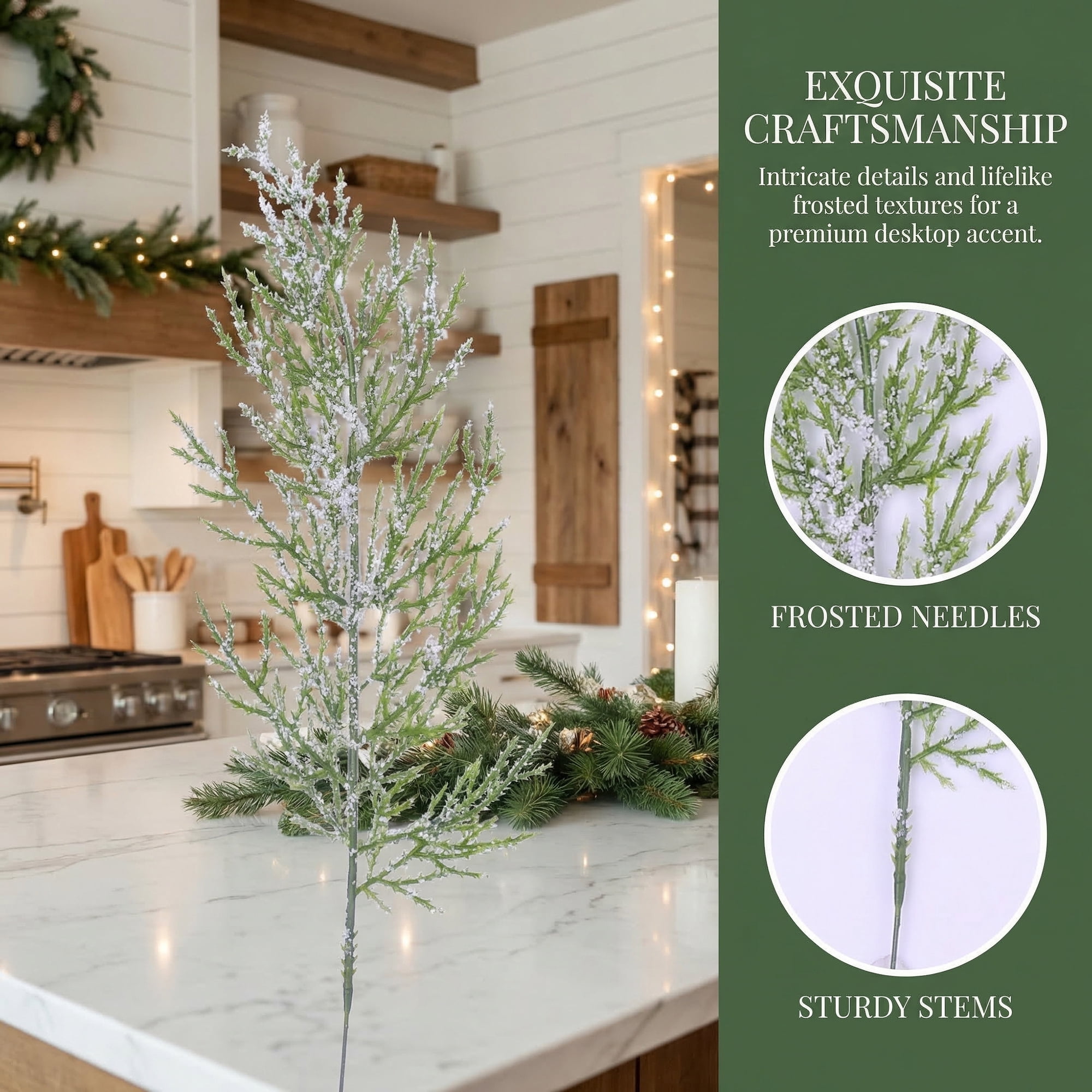 Unique Bargains 12pcs Artificial Pine Branches White-Green 13.8"
