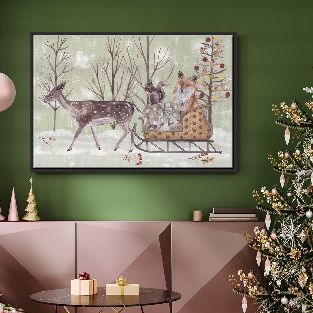 Christmas Time Collection A - Framed Gallery Wrapped Holiday Canvas - 27 x 41 - Black Frame