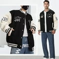thumbnail image 2 of HISITOSA Mens Womens Varsity College Jacket Baseball Bomber Jacket Vintage Sweatshirt Casual Unisex Streetwear Coats with Patch, 2 of 7