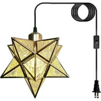 Gold Farmhouse Pendant Lights Kitchen Island,Indoor Plug in Hanging Light Fixture with 16.5ft Cord and Switch,Moravian Star Lights for Bedroom Hallway Porch Etc(LED Bulb Include)